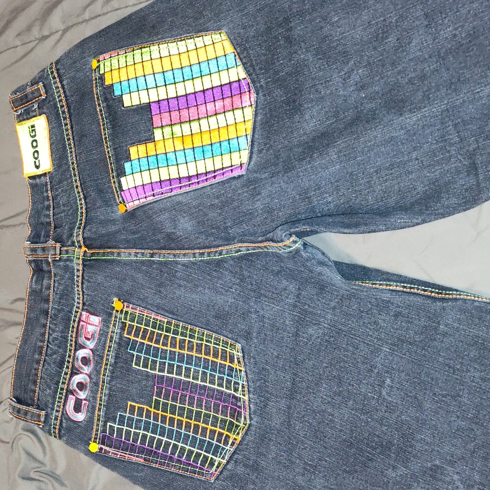 Coogi Men's Dark Blue Jeans with Colorful Pocket Design 🙌🏽